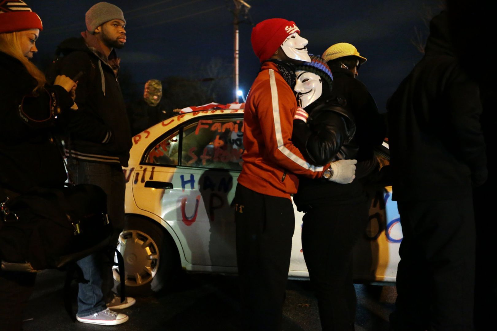 Protesters at Ferguson police station, awaiting grand jury decision